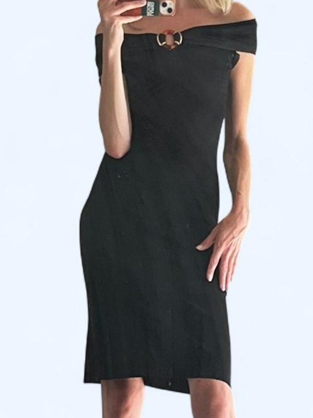 Gucci Black Off-the-Shoulder Buckle Midi Dress XS